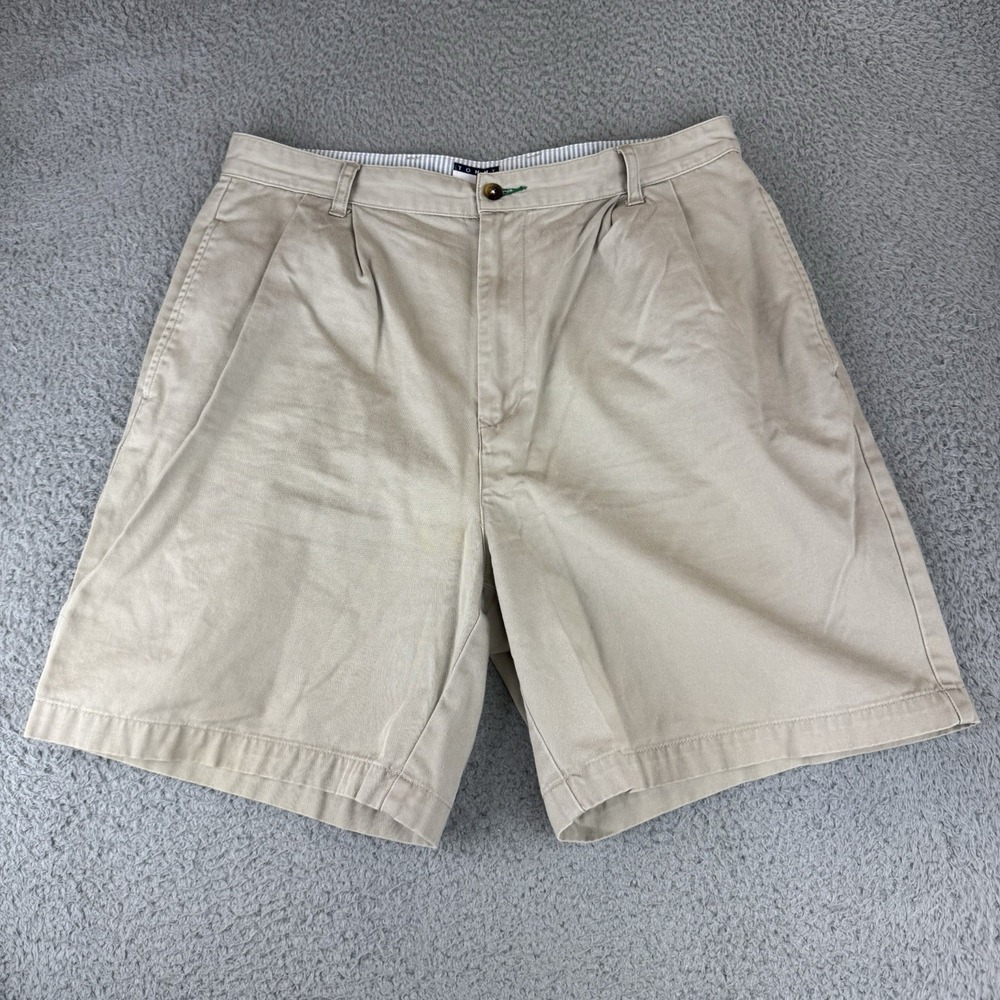 Vintage Tommy Hilfiger Shorts Mens 34‎ Beige Khaki Pleated Chino 90s Y2K Flag
